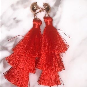 Red tassel elegant earrings for sale